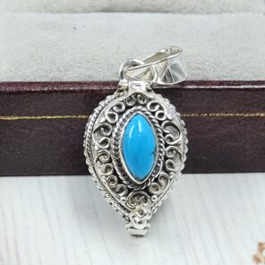 Kingman Turquoise 925 Sterling Silver Poison Box Pendant (REXT124-19)