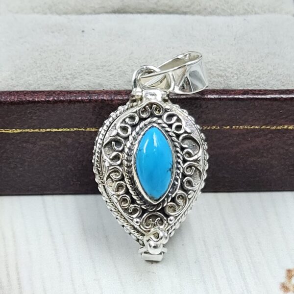Kingman Turquoise 925 Sterling Silver Poison Box Pendant (REXT124-19)