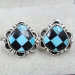 Mohave Turquoise & Checkerboard 925 Sterling Silver Studs Earring (RSEXT2-6)
