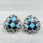 Mohave Turquoise & Checkerboard 925 Sterling Silver Studs Earring (RSEXT2-4)
