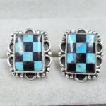 Mohave Turquoise & Checkerboard 925 Sterling Silver Studs Earring (RSEXT2-8)