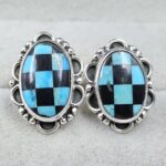 Mohave Turquoise & Checkerboard 925 Sterling Silver Studs Earring (RSEXT2-2)