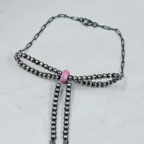 Pink Dahlia Turquoise & Navajo Pearls 925 Sterling Silver Bead Bracelet (RS23-86)