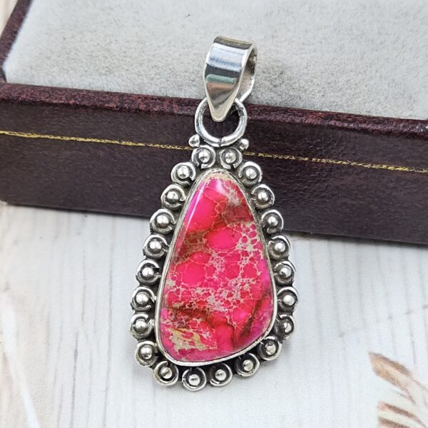 Pink Sea Sediment Jasper 1.25" 925 Sterling Silver Pendant (REXT120-17)