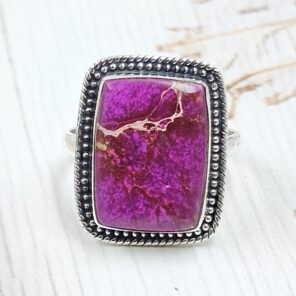 Pink Sea Sediment Jasper Size US 10 925 Sterling Silver Ring (REXT35-217)