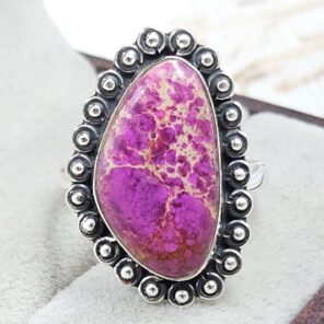 Pink Sea Sediment Jasper Size US 8 925 Sterling Silver Ring (REXT35-207)