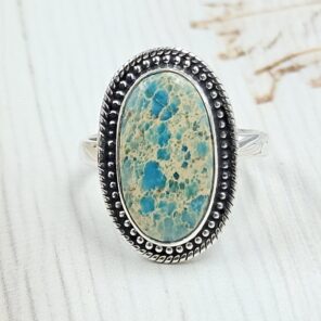 Sea Sediment Jasper Size US 8 925 Sterling Silver Ring (REXT35-189)