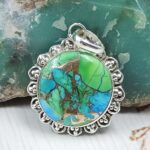 Peacock Dahlia Turquoise 1.25" 925 Sterling Silver Pendant (RS6-68)
