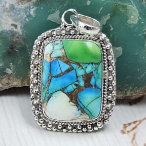 Peacock Dahlia Turquoise 1.5" 925 Sterling Silver Pendant (RS6-60)
