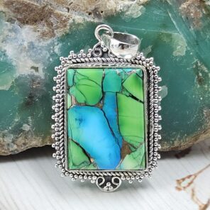 Peacock Dahlia Turquoise 1.5" 925 Sterling Silver Pendant (RS6-62)