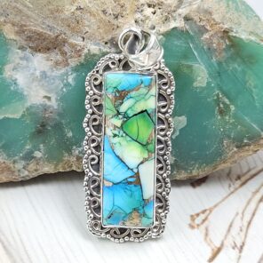 Peacock Dahlia Turquoise 1.75" 925 Sterling Silver Pendant (RS6-88)