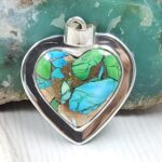 Peacock Dahlia Turquoise 1.25" 925 Sterling Silver Pendant (RS6-80)