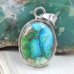 Peacock Dahlia Turquoise 1.25" 925 Sterling Silver Pendant (RS6-82)
