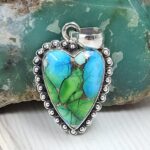 Peacock Dahlia Turquoise 1.25" 925 Sterling Silver Pendant (RS6-81)