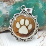 Aurora Opal Wood Dog Paw Doublet 1.25" 925 Sterling Silver Pendant (RS9-333)