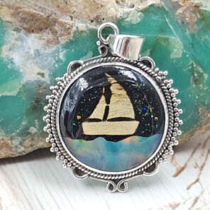 Aurora Opal Boat Doublet 1.5" 925 Sterling Silver Pendant (RS9-328)