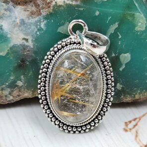 Golden Rutile 1.25" 925 Sterling Silver Pendant (REXT22-70)