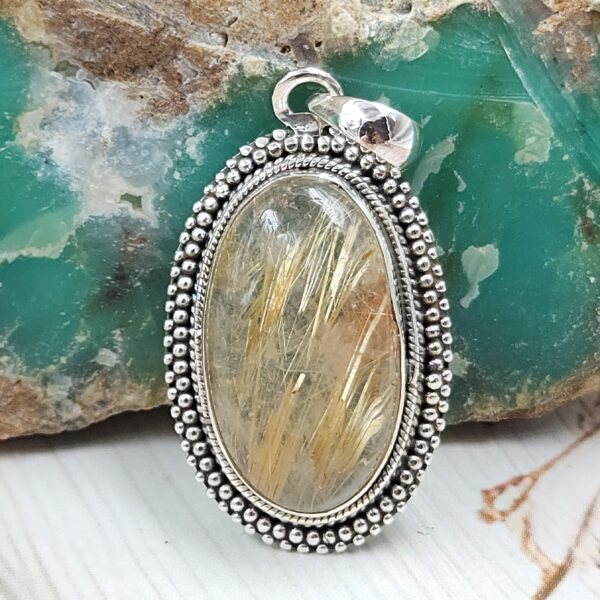 Golden Rutile 1.5" 925 Sterling Silver Pendant (REXT22-77)