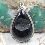 Black Window Druzy 1.75" 925 Sterling Silver Pendant (REXT119-45)