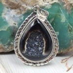 Black Window Druzy 1.5" 925 Sterling Silver Pendant (REXT119-41)