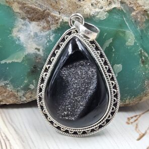 Black Window Druzy 1.5" 925 Sterling Silver Pendant (REXT119-40)