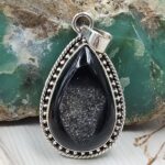Black Window Druzy 1.5" 925 Sterling Silver Pendant (REXT119-39)