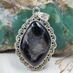 Black Window Druzy 1.5" 925 Sterling Silver Pendant (REXT119-33)