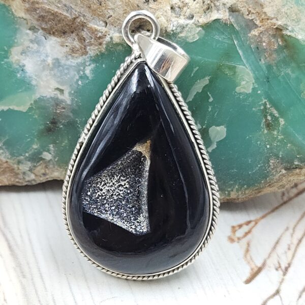 Black Window Druzy 1.5" 925 Sterling Silver Pendant (REXT119-32)