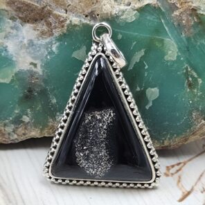 Black Window Druzy 1.5" 925 Sterling Silver Pendant (REXT119-28)