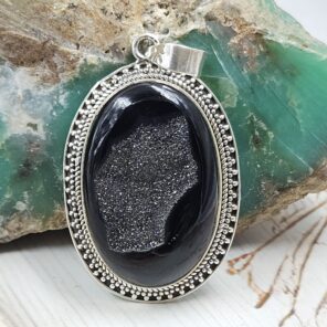 Black Window Druzy 1.75" 925 Sterling Silver Pendant (REXT119-27)