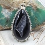 Black Window Druzy 1.75" 925 Sterling Silver Pendant (REXT119-26)