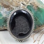 Black Window Druzy 1.5" 925 Sterling Silver Pendant (REXT119-23)