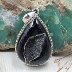 Black Window Druzy 1.5" 925 Sterling Silver Pendant (REXT119-22)