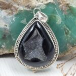 Black Window Druzy 1.5" 925 Sterling Silver Pendant (REXT119-21)