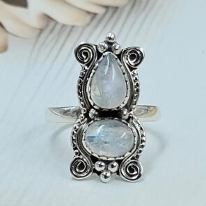 Rainbow Moonstone 925 Sterling Silver Ring (REXT133-13)