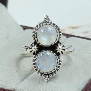 Rainbow Moonstone 925 Sterling Silver Ring (REXT133-20)