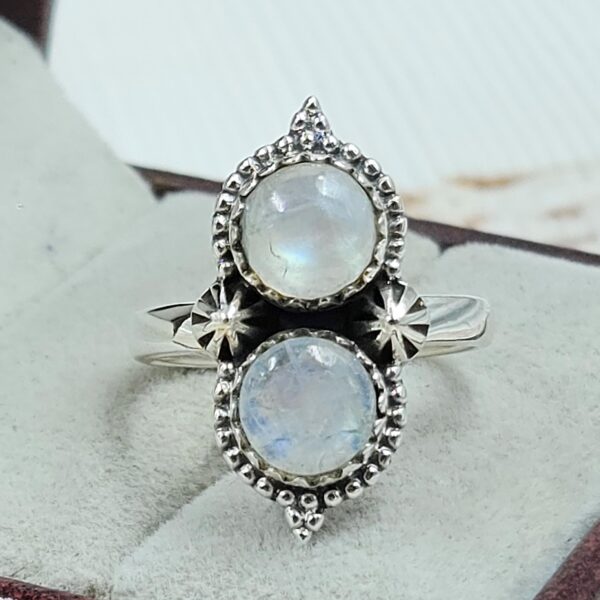 Rainbow Moonstone 925 Sterling Silver Ring (REXT133-20)