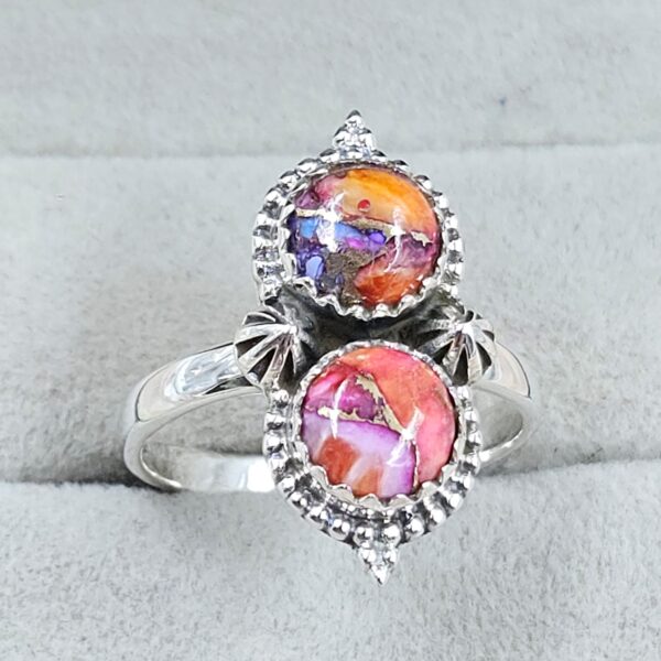 Pink Dahlia Turquoise 925 Sterling Silver Ring (REXT133-22) - Image 2