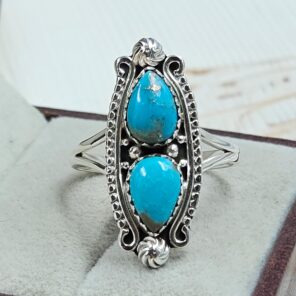 Kingman Turquoise 925 Sterling Silver Ring (REXT133-27)