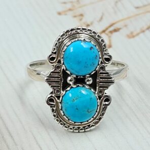 Kingman Turquoise 925 Sterling Silver Ring (REXT133-37)