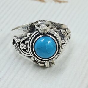 Kingman Turquoise 925 Sterling Silver Poision Box Ring (REXT125-46)