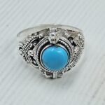 Kingman Turquoise 925 Sterling Silver Poision Box Ring (REXT125-60)