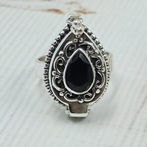 Black Onyx 925 Sterling Silver Poision Box Ring (REXT125-54)