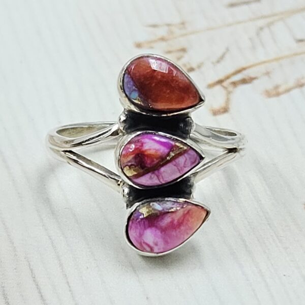 Pink Dahlia Turquoise 925 Sterling Silver Ring (REXT126-8) - Image 3