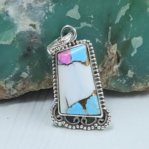 Cotton Candy Turquoise 1" 925 Sterling Silver Pendant (REXT127-7)