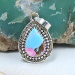 Cotton Candy Turquoise 1" 925 Sterling Silver Pendant (REXT127-67)