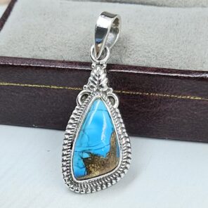 Cotton Candy Turquoise 1" 925 Sterling Silver Pendant (REXT127-11)
