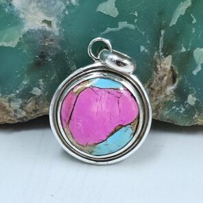 Cotton Candy Turquoise 1" 925 Sterling Silver Pendant (REXT127-34)