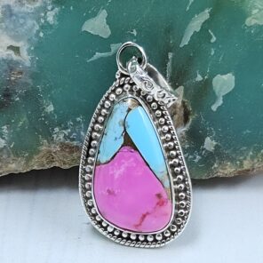 Cotton Candy Turquoise 1" 925 Sterling Silver Pendant (REXT127-9)