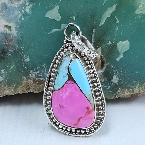 Cotton Candy Turquoise 1" 925 Sterling Silver Pendant (REXT127-9)